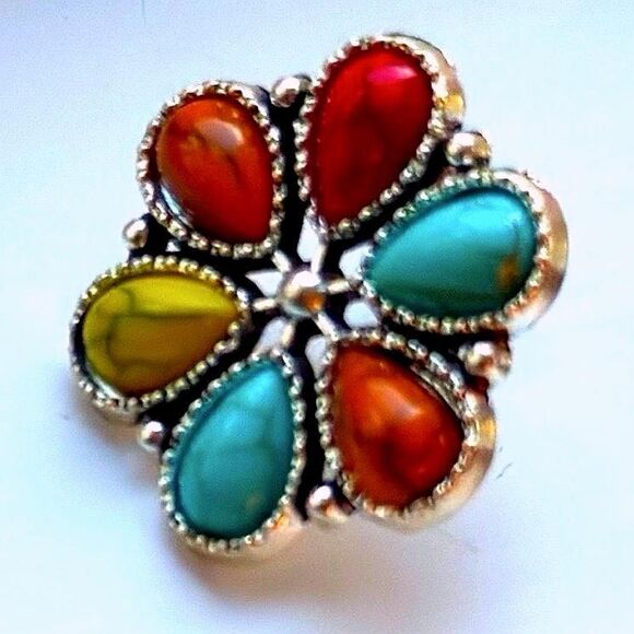 Zuni Style Cluster Studs with Classic Southwest Turquoise Tone Colorwork - Picture 3 of 8